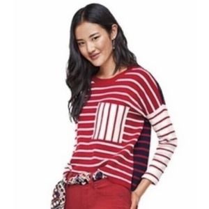 CAbi Sweater Womens M Vivien Boxy Cropped Fit Striped Pocket 5635 Black Red